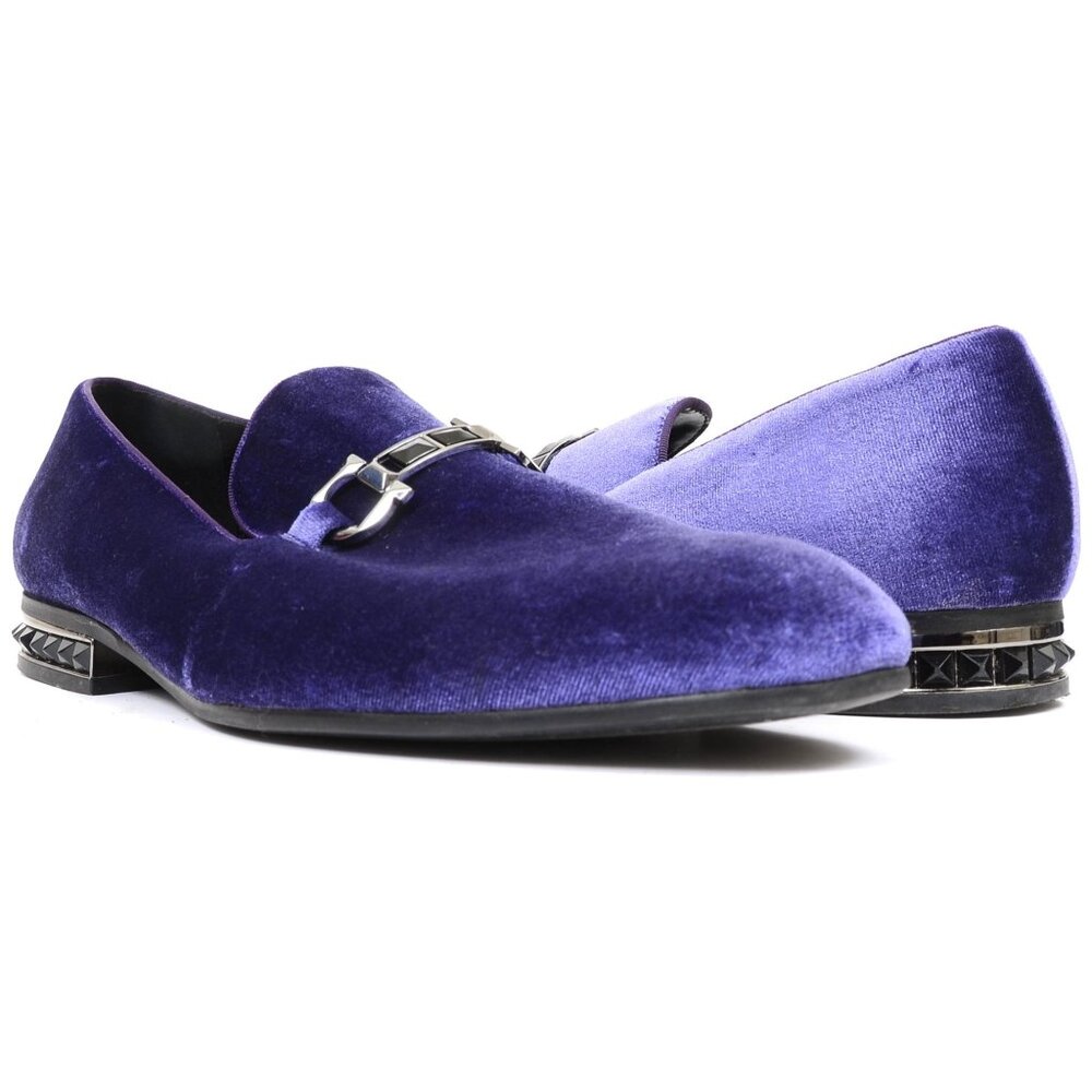 ALDO Men’s 12 Purple Suede Leather Bowtie Slip-On Loafer Horse-bit Preppy Gothic - Picture 2 of 8